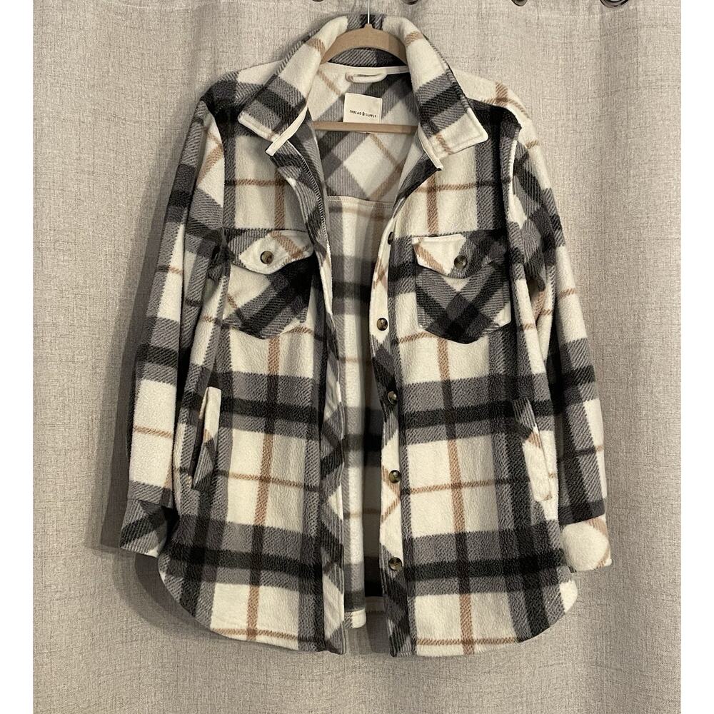 Thread & Supply Shacket Women's Large Fleece Button Up Pockets Button Up